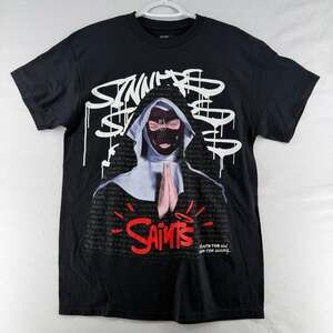 1272 M- Novamen Sinners Saints Hate The Sin Graphic Print Short Sleeve T-Shirt